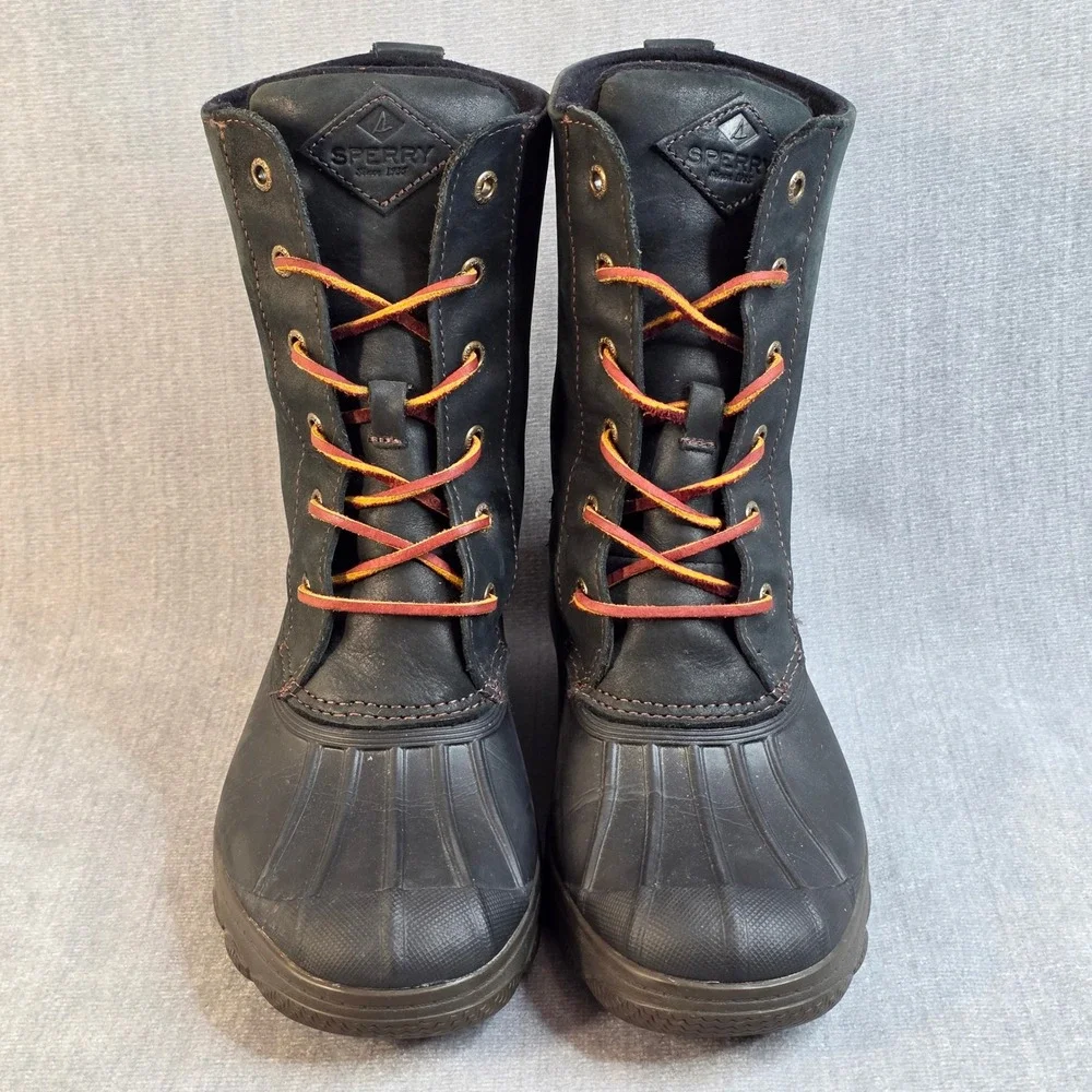 Sperry Duck Boots Women 6 Black STS80766 Saltwater Leather Waterproof Preppy